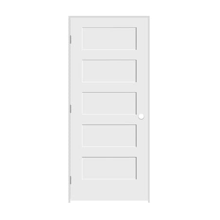 Codel Doors 36" x 80" x 1-3/8" Primed 5-Panel Equal Panel Interior Shaker 4-9/16" RH Prehung Door 3068pri8405RH154916